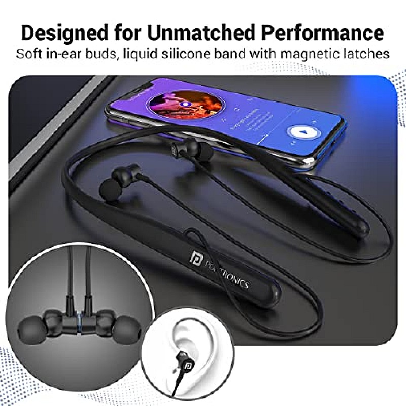 Portronics Harmonics Z4 Wireless Bluetooth 5.3 Neckband in Ear Earphones with mic