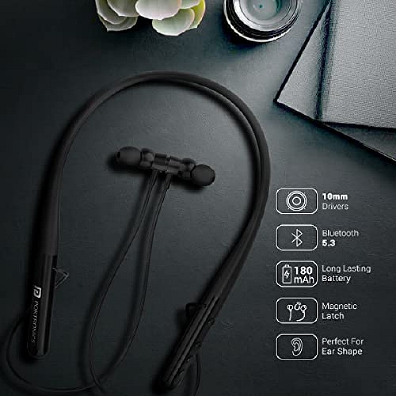 Portronics Harmonics Z4 Wireless Bluetooth 5.3 Neckband in Ear Earphones with mic