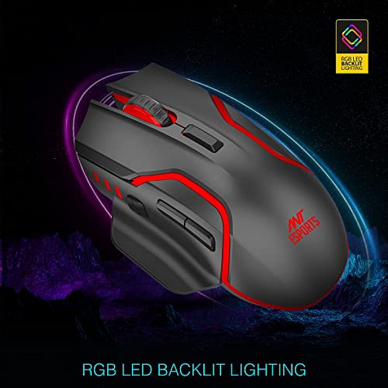 Ant Esports GM320 Pro Optical Wireless Gaming Mouse with RGB LED Backlit Lighting, 3200 DPI Black