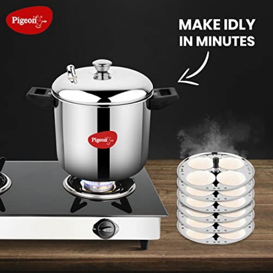 Pigeon Stainless Steel Idly Maker 6 Plates Compatible with Induction and Gas Stove