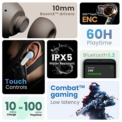 Boult Audio Z40 True Wireless in Ear Earbuds with 60H Playtime, Zen™ ENC Mic (Blue) Boult Audio Z40 True Wireless in Ear Earbuds with 60H Playtime, Zen™ ENC Mic (Blue)