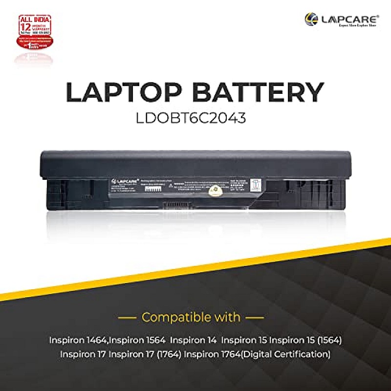 Lapcare BIS Certified Compatible Laptop Battery for Dell Inspiron 1564 6 Cell