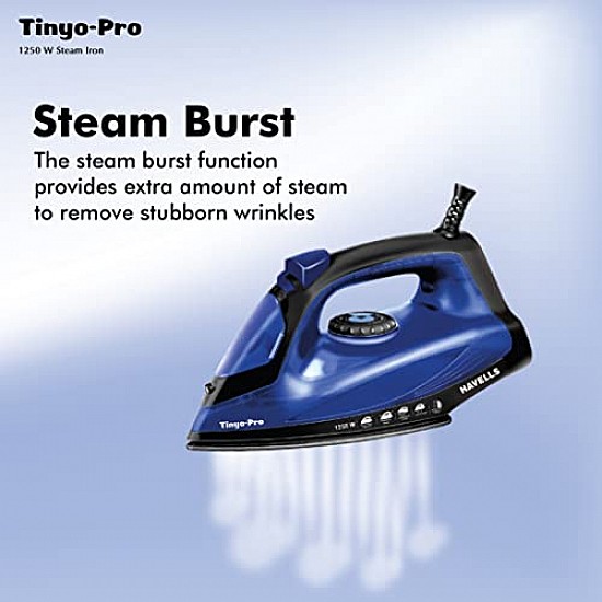 Havells Tinyo Pro 1250 Watt Steam Iron Press with Powerfull Steam Spray (Blue)