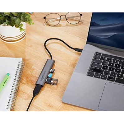 amazon basics 4 Port Type C USB Hub 3.1 USB C to 4 Ports USB A 3.1 Adapter Super High Speed Data (Grey)