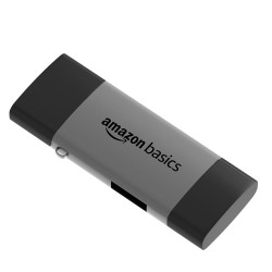 Amazon Basics OTG Card Reader and Hub with Type-C, USB & Micro USB Ports | Portable Memory Card Reader (Grey)