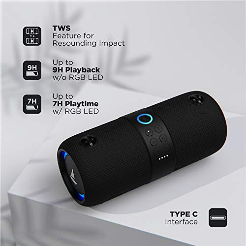 boAt Stone 1208 Bluetooth Speaker with Upto 9 Hours Playback, RGB LEDs, True Wireless Feature Ergonomical Design (Black) boAt Stone 1208 Bluetooth Speaker with Upto 9 Hours Playback, RGB LEDs, True Wireless Feature Ergonomical Design (Black)