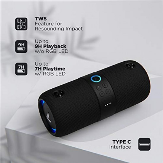 boAt Stone 1208 Bluetooth Speaker with Upto 9 Hours Playback, RGB LEDs, True Wireless Feature  Ergonomical Design (Black)