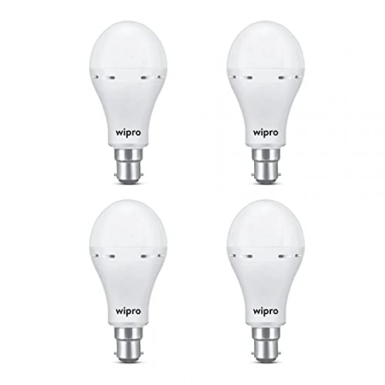 Wipro Garnet 9w LED Emergency Bulb | Cool Day White (6500K) B22 LED Bulb Base Pack of 4
