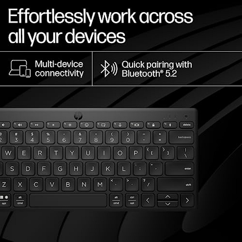 HP 350 Compact Multi-Device Bluetooth Wireless Keyboard Spill Resistant; Swift Pair; OS Auto-Detection, LED Indicator, Battery 