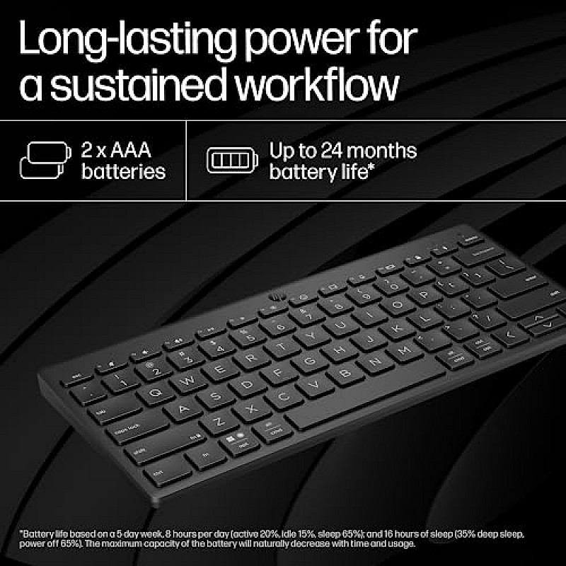 HP 350 Compact Multi-Device Bluetooth Wireless Keyboard Spill Resistant; Swift Pair; OS Auto-Detection, LED Indicator, Battery 