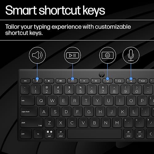HP 350 Compact Multi-Device Bluetooth Wireless Keyboard Spill Resistant; Swift Pair; OS Auto-Detection, LED Indicator, Battery HP 350 Compact Multi-Device Bluetooth Wireless Keyboard Spill Resistant; Swift Pair; OS Auto-Detection, LED Indicator, Battery