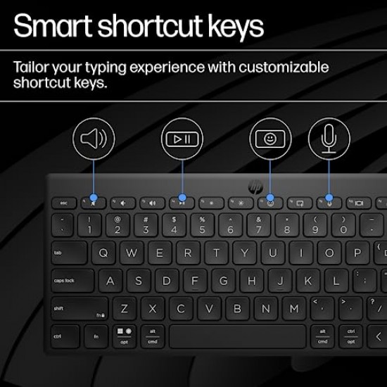 HP 350 Compact Multi-Device Bluetooth Wireless Keyboard; Spill Resistant; Swift Pair; OS Auto-Detection, LED Indicator, Battery 