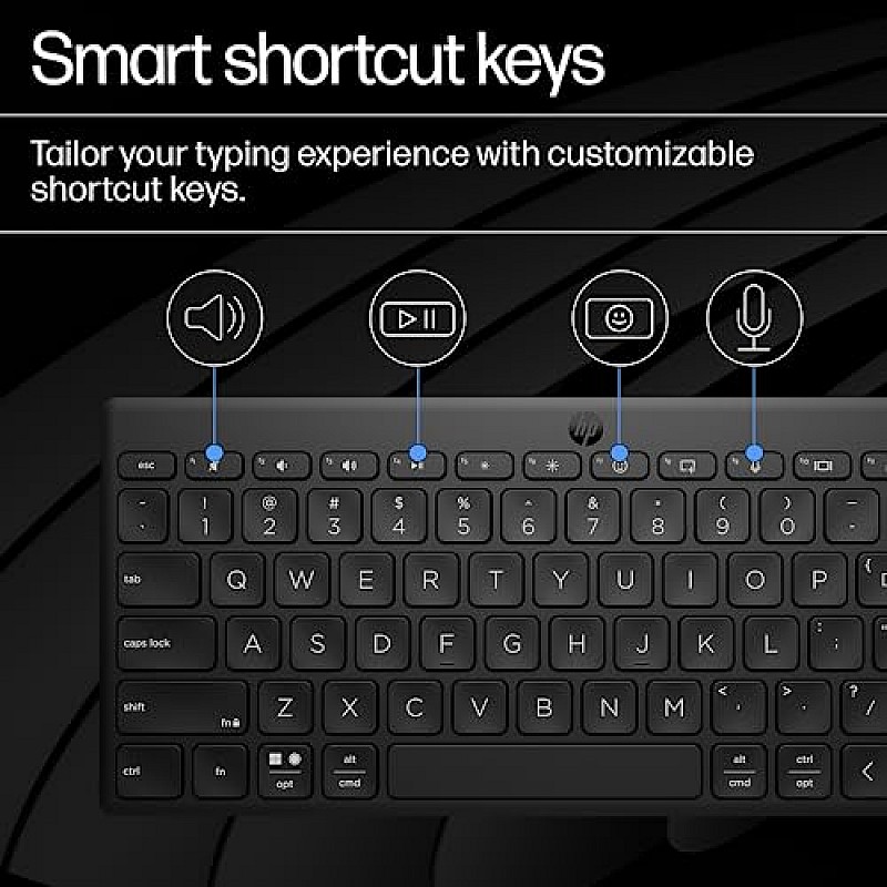 HP 350 Compact Multi-Device Bluetooth Wireless Keyboard Spill Resistant; Swift Pair; OS Auto-Detection, LED Indicator, Battery 