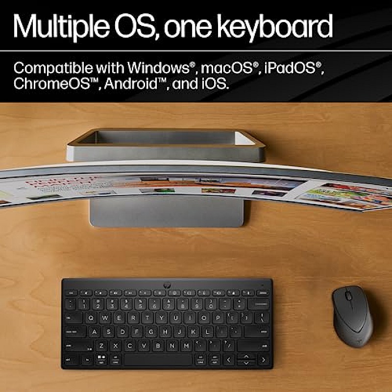 HP 350 Compact Multi-Device Bluetooth Wireless Keyboard Spill Resistant; Swift Pair; OS Auto-Detection, LED Indicator, Battery 