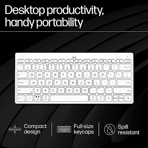 HP 350 Compact Multi-Device Bluetooth Keyboard; Spill Resistant; Swift Pair; OS Auto-Detection, LED Indicator, Battery Life WHITE HP 350 Compact Multi-Device Bluetooth Keyboard; Spill Resistant; Swift Pair; OS Auto-Detection, LED Indicator, Battery Life WHITE