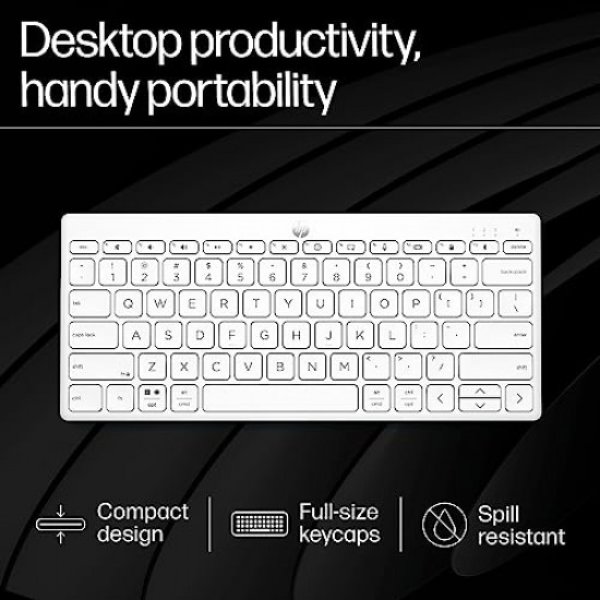 HP 350 Compact Multi-Device Bluetooth Keyboard; Spill Resistant; Swift Pair; OS Auto-Detection, LED Indicator, Battery Life WHITE