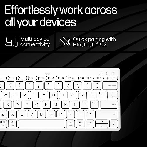 HP 350 Compact Multi-Device Bluetooth Keyboard; Spill Resistant; Swift Pair; OS Auto-Detection, LED Indicator, Battery Life WHITE HP 350 Compact Multi-Device Bluetooth Keyboard; Spill Resistant; Swift Pair; OS Auto-Detection, LED Indicator, Battery Life WHITE