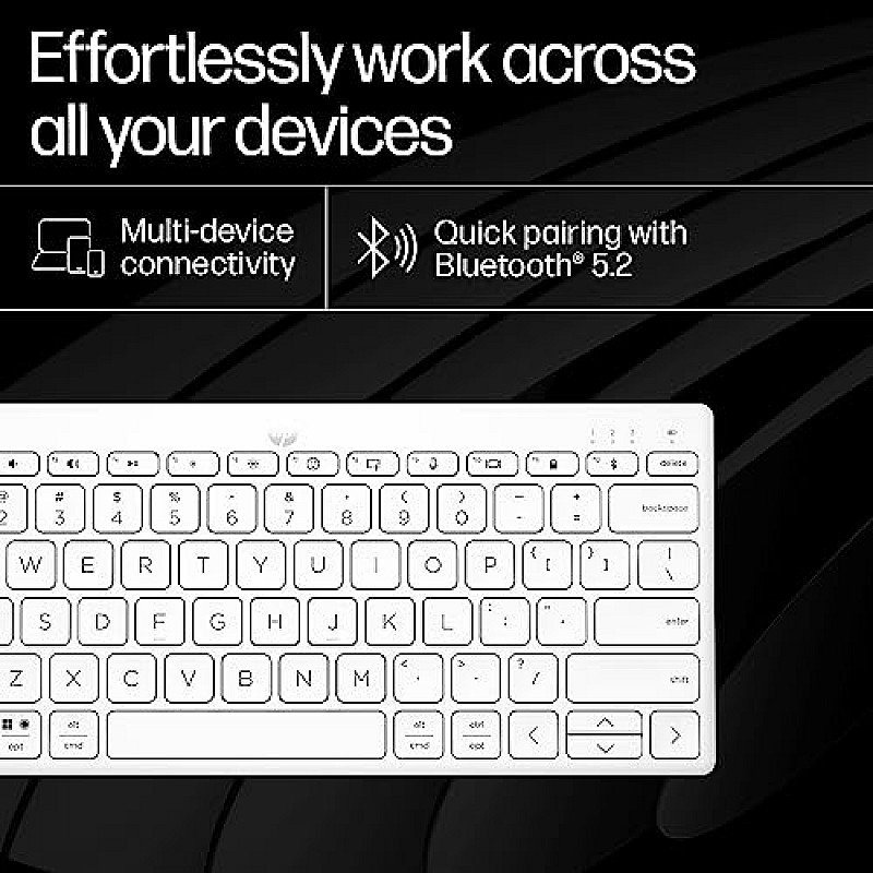 HP 350 Compact Multi-Device Bluetooth Keyboard; Spill Resistant; Swift Pair; OS Auto-Detection, LED Indicator, Battery Life WHITE