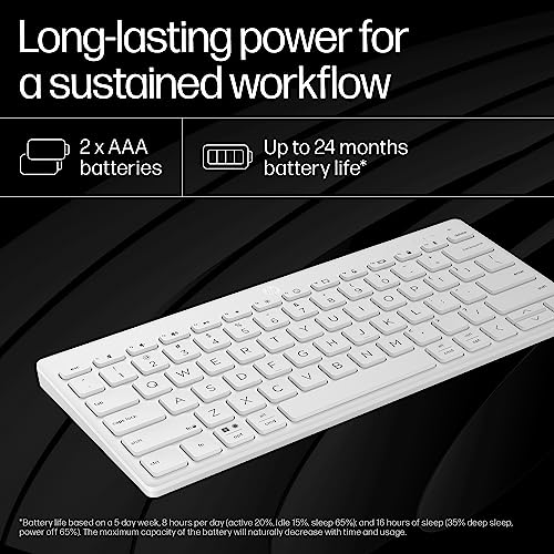 HP 350 Compact Multi-Device Bluetooth Keyboard; Spill Resistant; Swift Pair; OS Auto-Detection, LED Indicator, Battery Life WHITE HP 350 Compact Multi-Device Bluetooth Keyboard; Spill Resistant; Swift Pair; OS Auto-Detection, LED Indicator, Battery Life WHITE