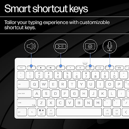HP 350 Compact Multi-Device Bluetooth Keyboard; Spill Resistant; Swift Pair; OS Auto-Detection, LED Indicator, Battery Life WHITE HP 350 Compact Multi-Device Bluetooth Keyboard; Spill Resistant; Swift Pair; OS Auto-Detection, LED Indicator, Battery Life WHITE