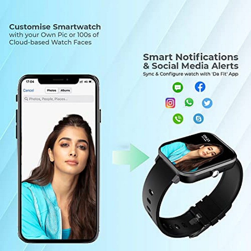 pTron Pulsefit Pro Bluetooth Calling Smartwatch, 1.69" Full Touch Color Display Black