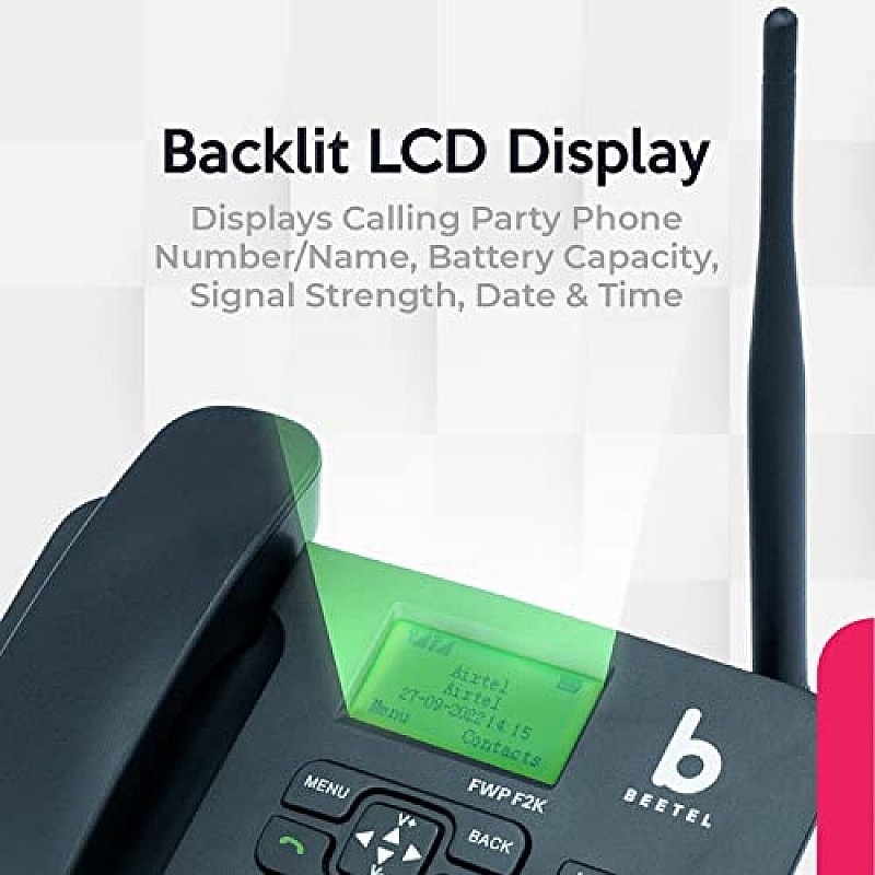 Beetel F2K GSM Fixed Wireless Landline Phone, LCD Display, Supports Quad Band (Black)