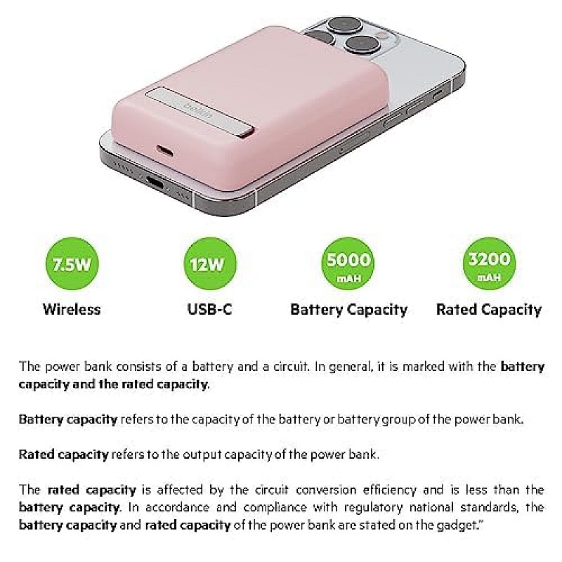 Belkin 5000 mAh BoostCharge Magnetic Wireless Power Bank 5K + Stand Pink