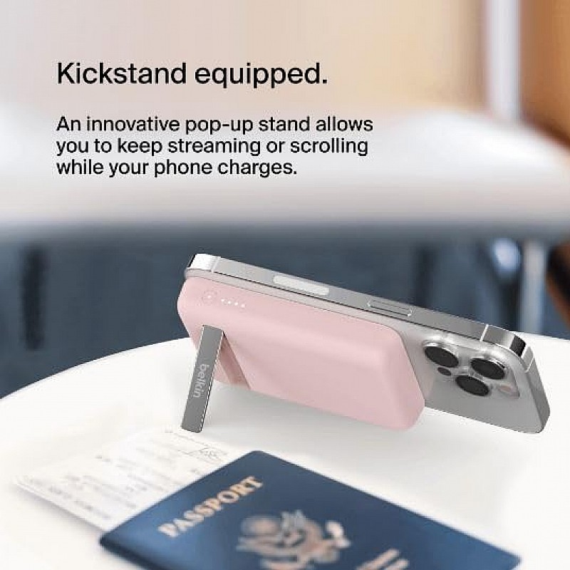 Belkin 5000 mAh BoostCharge Magnetic Wireless Power Bank 5K + Stand Pink