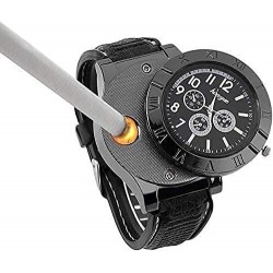AIRTREE USB Cigarette Lighter Watch Rechargeable flameless Windproof Unique Designer Wristwatch (Black)
