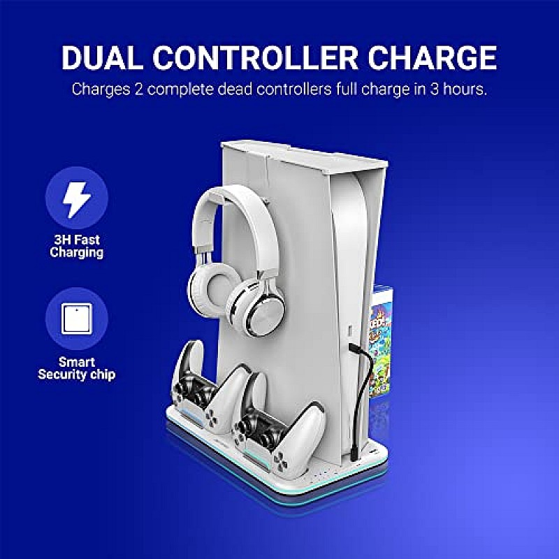 Ant Esports Dock5 RGB with Cooling Fan and Dual Controller Charger Station, PS5 White