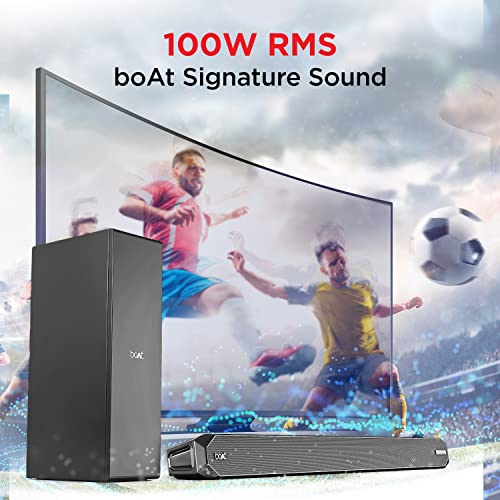 boAt Aavante Bar 1200D Soundbar with Dolby Audio, 100W RMS Signature Sound, 2.1 Channel with Wired Subwoofer (Black) boAt Aavante Bar 1200D Soundbar with Dolby Audio, 100W RMS Signature Sound, 2.1 Channel with Wired Subwoofer (Black)