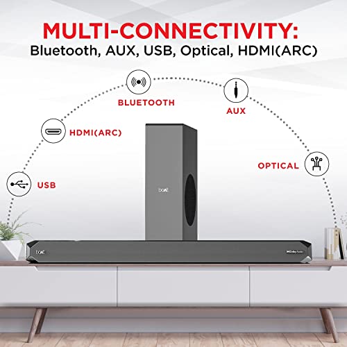 boAt Aavante Bar 1200D Soundbar with Dolby Audio, 100W RMS Signature Sound, 2.1 Channel with Wired Subwoofer (Black) boAt Aavante Bar 1200D Soundbar with Dolby Audio, 100W RMS Signature Sound, 2.1 Channel with Wired Subwoofer (Black)