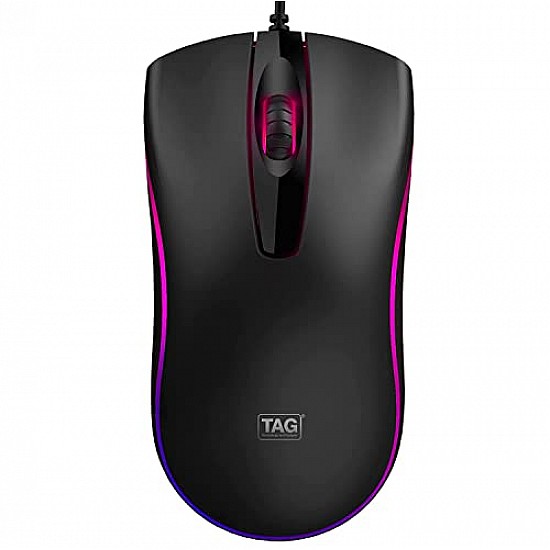 TAG Flash RGB Optical Wired Mouse | 1000 DPI | RGB LED Lights | Ergonomic and Streamlined Design | 1.35m Cable | 3 Buttons | USB Plug and Play Usage for PC, Laptop, Mac (Black)