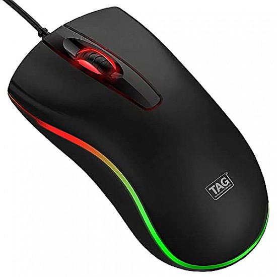 TAG Flash RGB Optical Wired Mouse | 1000 DPI | RGB LED Lights | Ergonomic and Streamlined Design | 1.35m Cable | 3 Buttons | USB Plug and Play Usage for PC, Laptop, Mac (Black)