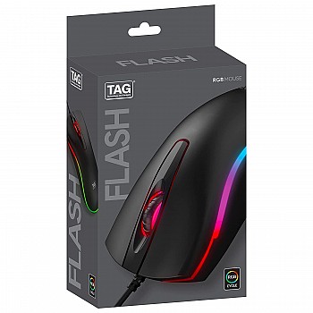 TAG Flash RGB Optical Wired Mouse | 1000 DPI | RGB LED Lights | Ergonomic and Streamlined Design | 1.35m Cable | 3 Buttons | USB Plug and Play Usage for PC, Laptop, Mac (Black)