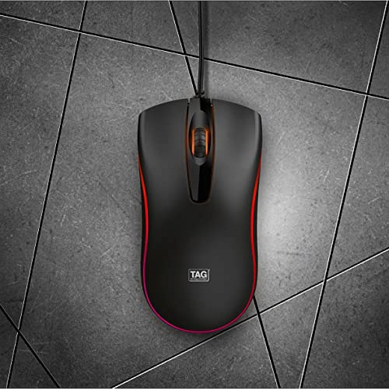 TAG Flash RGB Optical Wired Mouse | 1000 DPI | RGB LED Lights | Ergonomic and Streamlined Design | 1.35m Cable | 3 Buttons | USB Plug and Play Usage for PC, Laptop, Mac (Black)