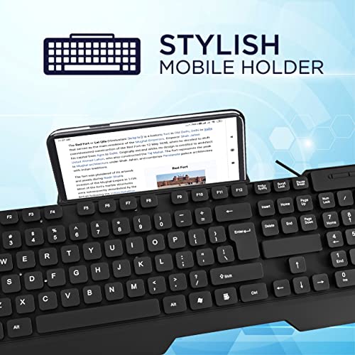 Elista Wired USB Keyboard | 104 Keys with Stylish Mobile Holder| ELS WK-711