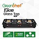 GREENCHEF Elon Glass cook top 3 Burner Gas stove,Black Body (Manual Ignition)