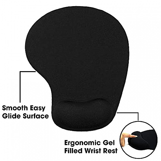 Sounce Mouse Pad, Ergonomic Mouse Pad with Comfortable Gel Wrist Rest Support and Lycra Cloth, Durable and Washable, Classic (Black)