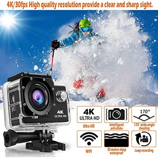 AUSHA® 16MP 4K HD Digital Action Camera Supports HDMI Waterproof up to 30m WiFi Sports Camera