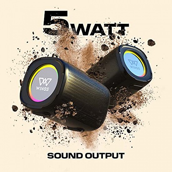 Wings Upbeat 101 Bluetooth Speaker with TWS Bluetooth 5.1 Pairing, RGB Lights, Powerful 5W Output and 20 hours of Playtime Black