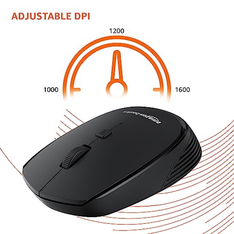 Amazon Basics Wireless Optical Mouse with 2.4Ghz, USB Nano Dongle, Optical Orientation, Click Wheel, Adjustable Dpi Black