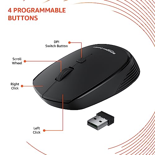 Amazon Basics Wireless Optical Mouse with 2.4Ghz, USB Nano Dongle, Optical Orientation, Click Wheel, Adjustable Dpi Black Amazon Basics Wireless Optical Mouse with 2.4Ghz, USB Nano Dongle, Optical Orientation, Click Wheel, Adjustable Dpi Black