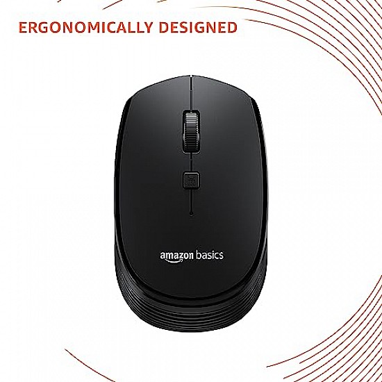 Amazon Basics Wireless Optical Mouse with 2.4Ghz, USB Nano Dongle, Optical Orientation, Click Wheel, Adjustable Dpi Black