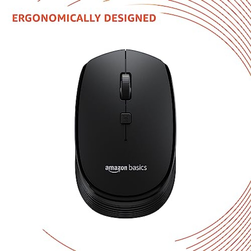 Amazon Basics Wireless Optical Mouse with 2.4Ghz, USB Nano Dongle, Optical Orientation, Click Wheel, Adjustable Dpi Black