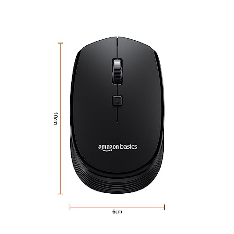 Amazon Basics Wireless Optical Mouse with 2.4Ghz, USB Nano Dongle, Optical Orientation, Click Wheel, Adjustable Dpi Black