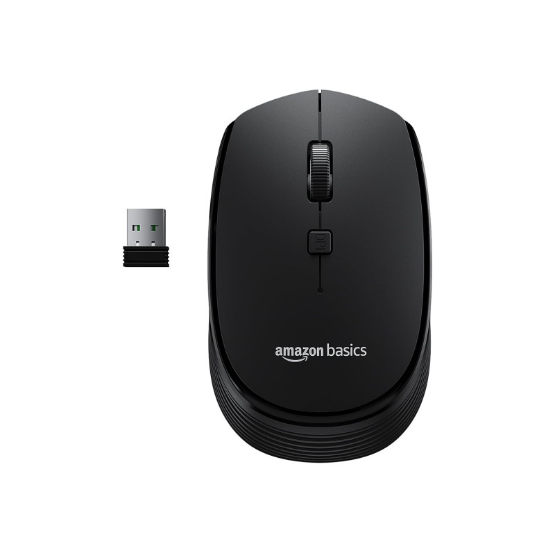 Amazon Basics Wireless Optical Mouse with 2.4Ghz, USB Nano Dongle, Optical Orientation, Click Wheel, Adjustable Dpi Black