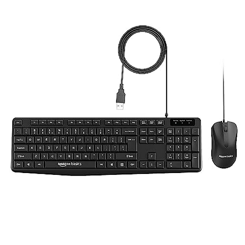 Amazon Basics Wired Keyboard and Mouse Combo l 1200 DPI l for Windows, Mac OS Computer