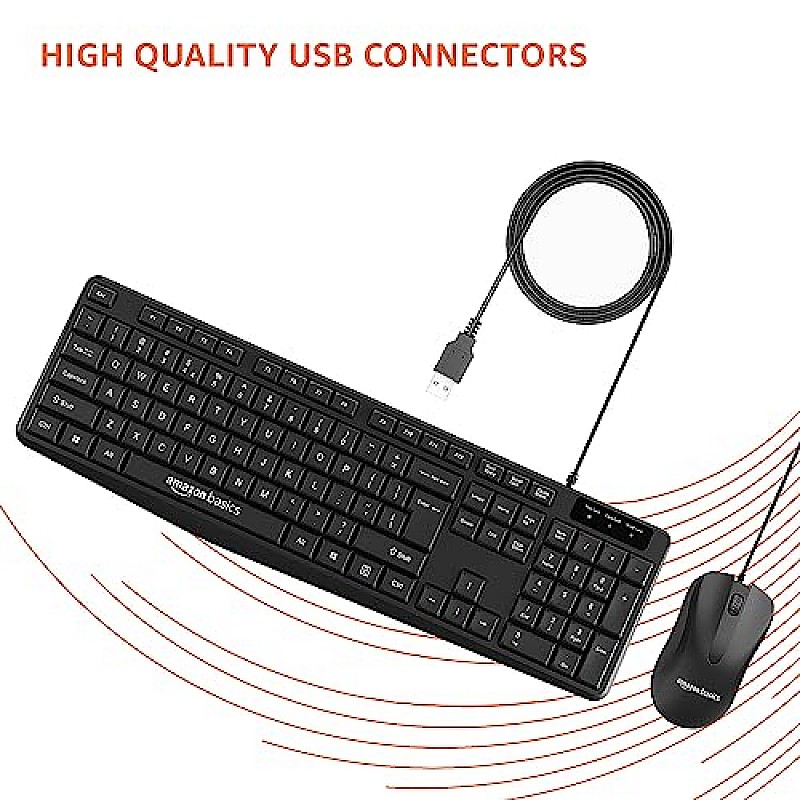 Amazon Basics Wired Keyboard and Mouse Combo l 1200 DPI l for Windows, Mac OS Computer