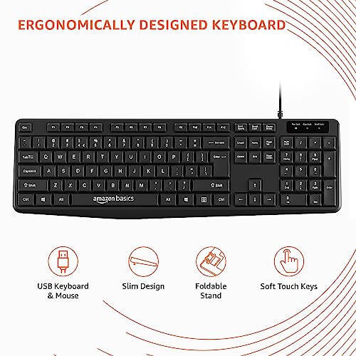 Amazon Basics Wired Keyboard and Mouse Combo l 1200 DPI l for Windows, Mac OS Computer